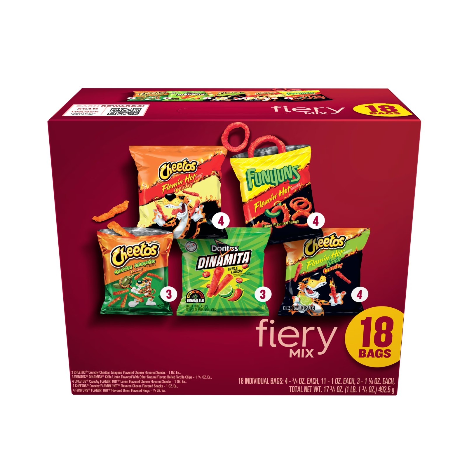 Frito-Lay Fiery Mix Variety Pack Snack Chips, 18 Count Multipack.
