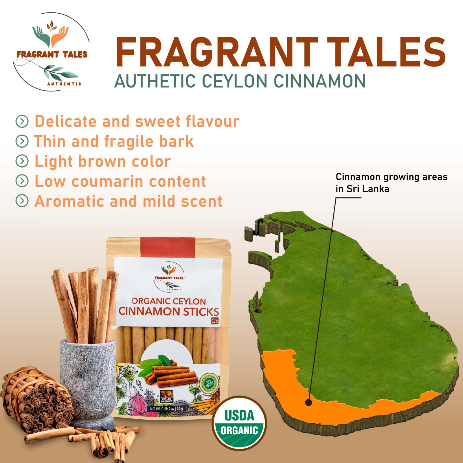 Ceylon/Sri Lanka Organic Cinnamon Sticks, 3″, High quality : 2 Pack – 2 Oz 56g