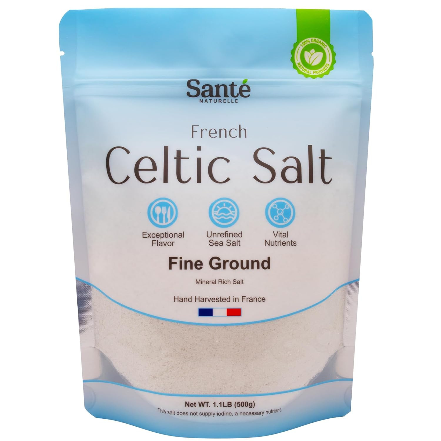 Sante Fine Ground Sea Salt From the Celtic Sea – 1.1lb (18oz) Unrefined French S