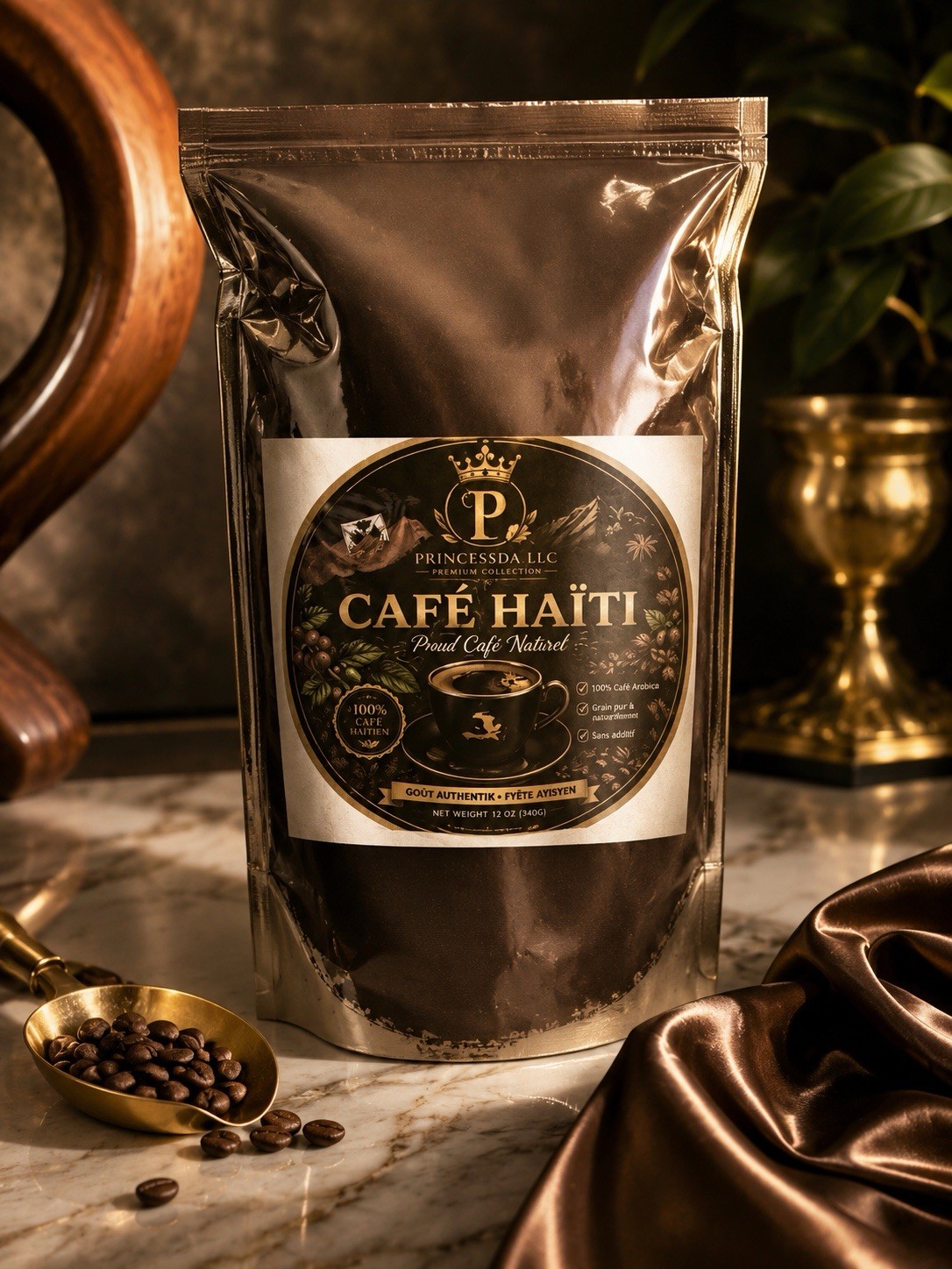 Princessda LLC Cafe Haïti Ground Coffee, Haiti, 12 oz (340 g), 1 Pack