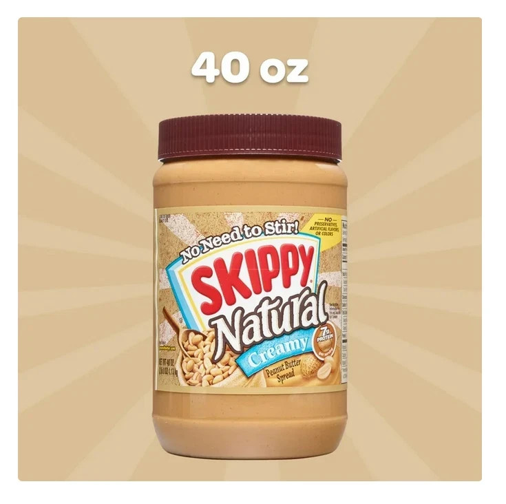 SKIPPY Natural Creamy Peanut Butter Spread, 7 G Protein per Serving, Plastic Jar