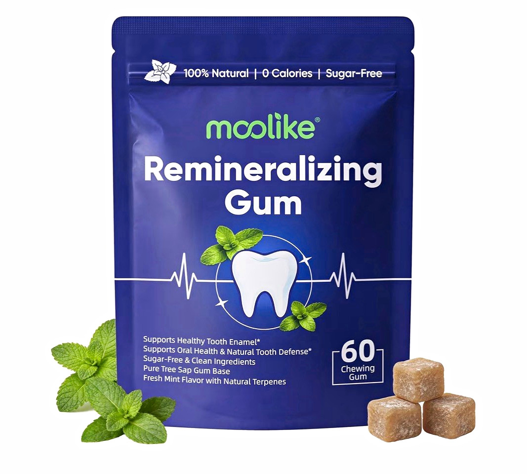 moolike Remineralizing Gum Spearmint Mint Sugar-Free 0 Cal 60ct Bag