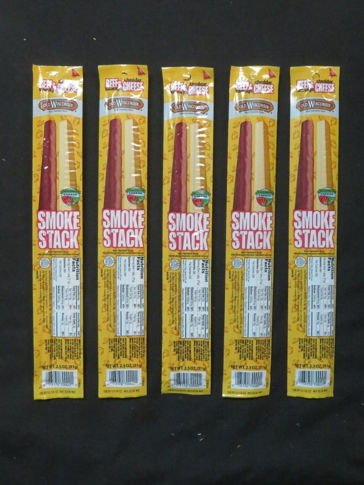 (5) Count Of Old Wisconsin Smoke Stack Beer Sausage & Cheddar Cheese 2.5 Oz Each