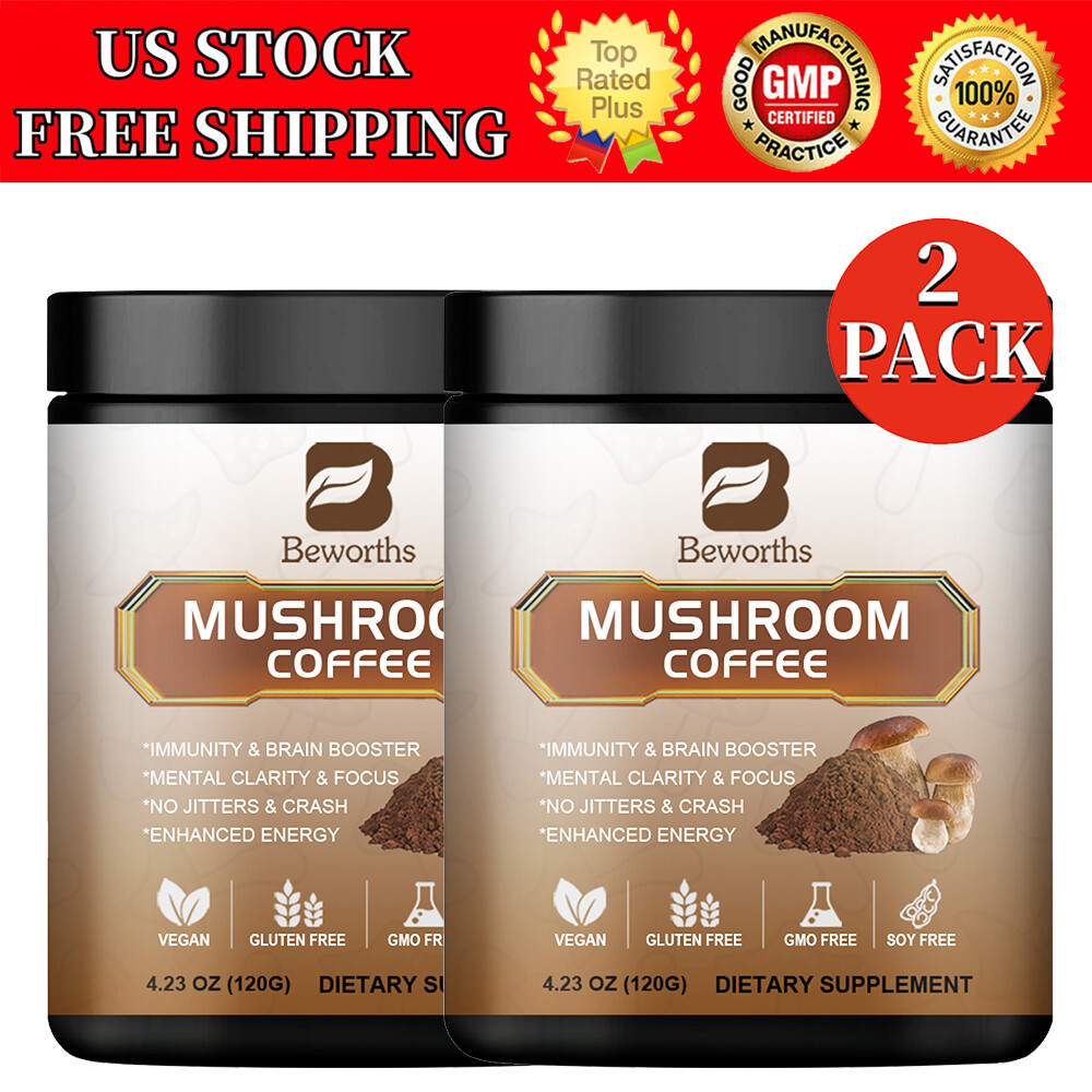 (2 Pack) Mushroom Complex Coffee Powder For Brain,Clarity,Focus,Immune Support