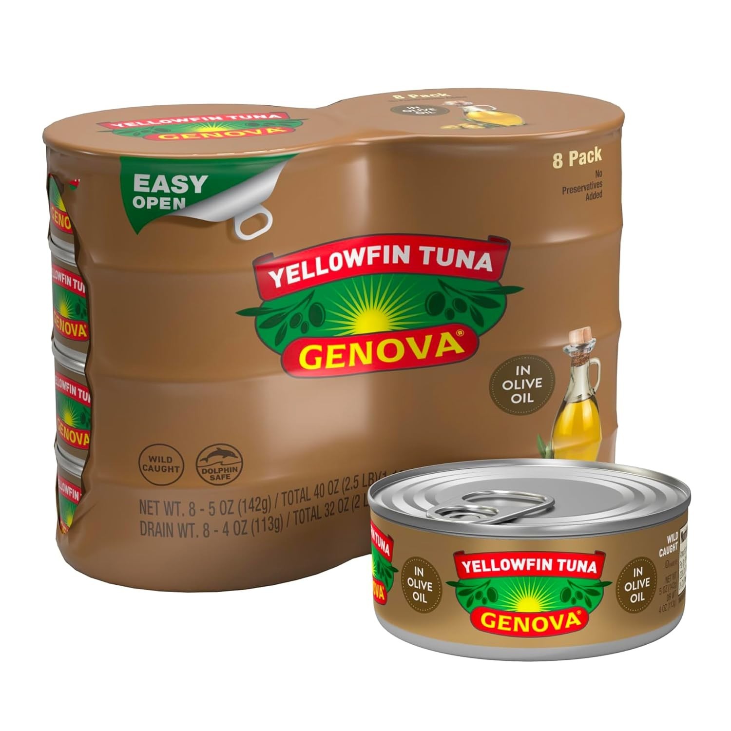 Genova Yellowfin Tuna in Olive Oil 5oz – 8 Pack Premium Canned Tuna