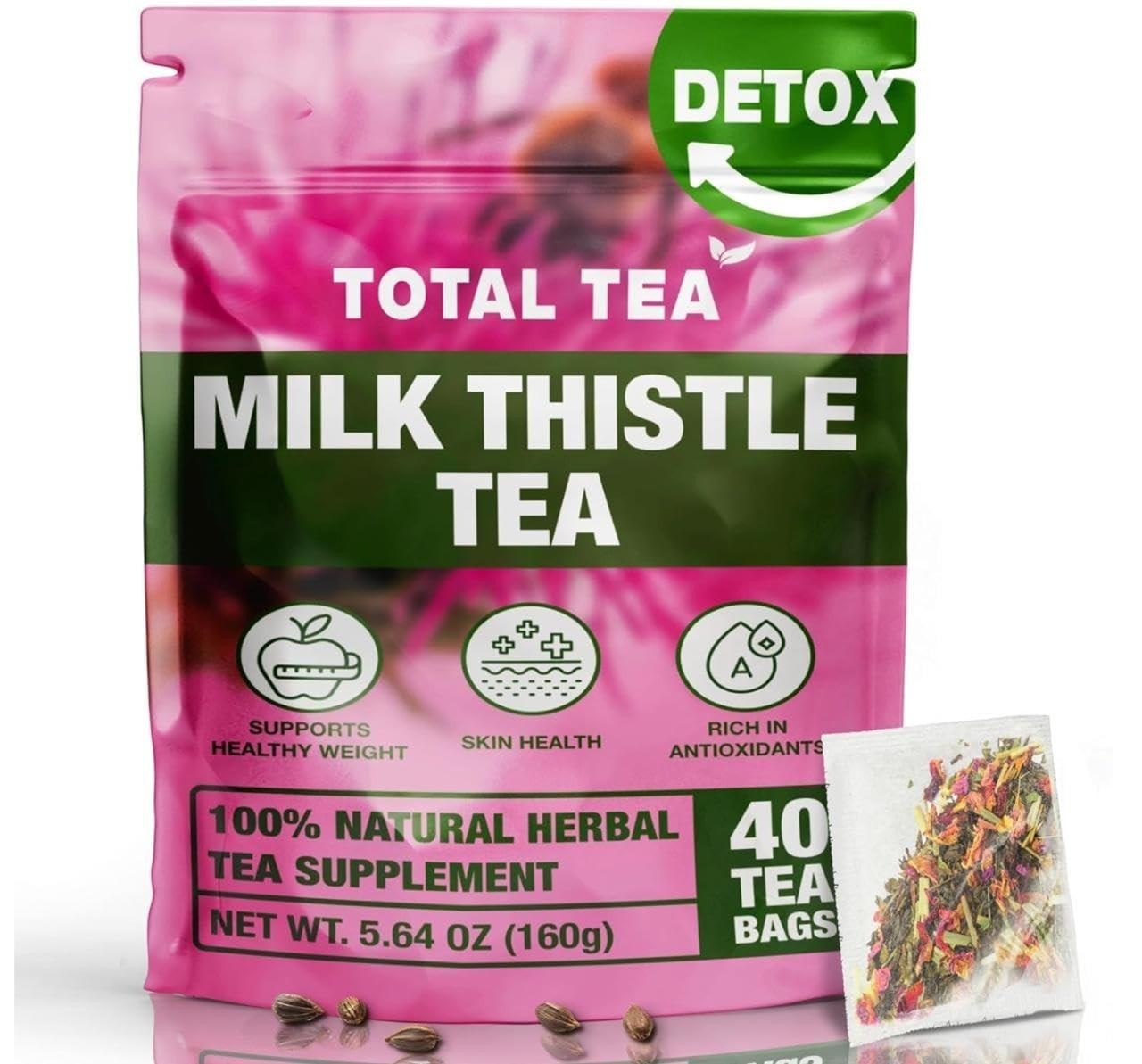 100% Natural Milk Thistle Tea for Liver Cleanse & Digestive Health – 40 Bags