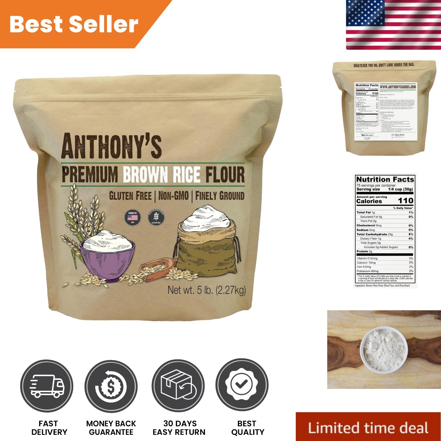 Bulk 5 lb Gluten-Free Brown Rice Flour – Ideal for Healthy Baking – Non-GMO