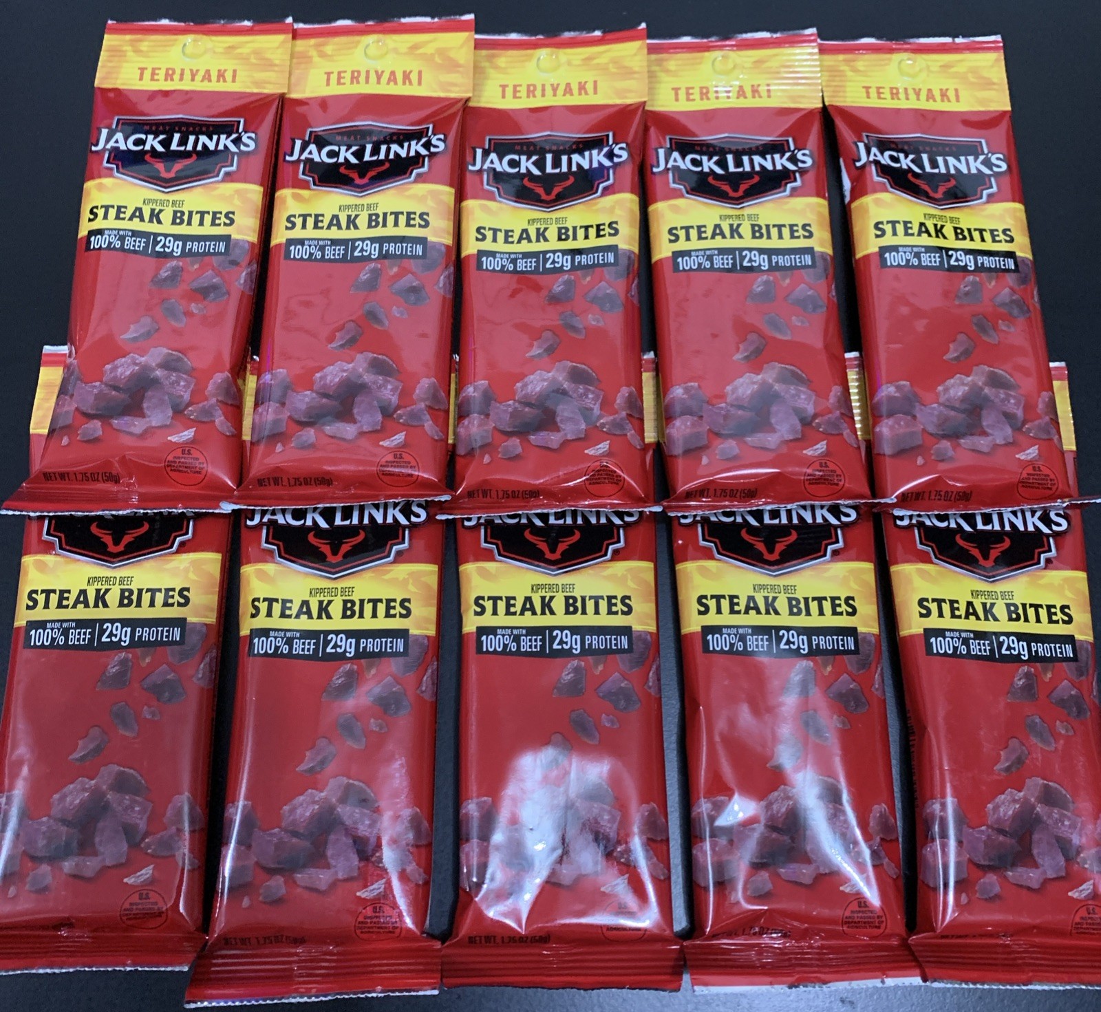 10 Pack Jack Links Beef Jerky Teriyaki Kippered Beef Steak Bites 1.75oz BULK