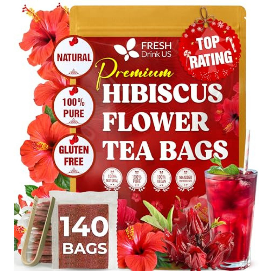 , Premium 140 Hibiscus Flowers Tea Bags, 100% Natural, Handmade & Pure from Hibi