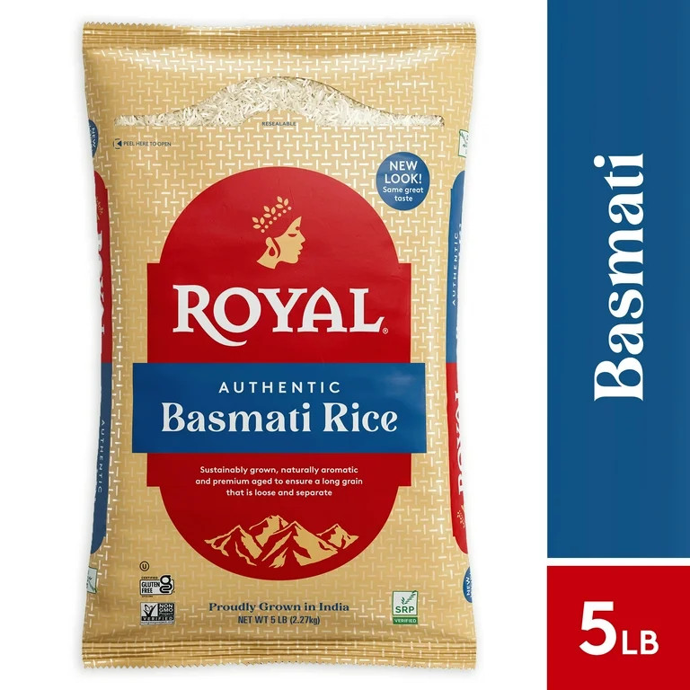 Authentic Royal Naturally Aged Indian White Basmati Rice, Long-Grain, 5 LB