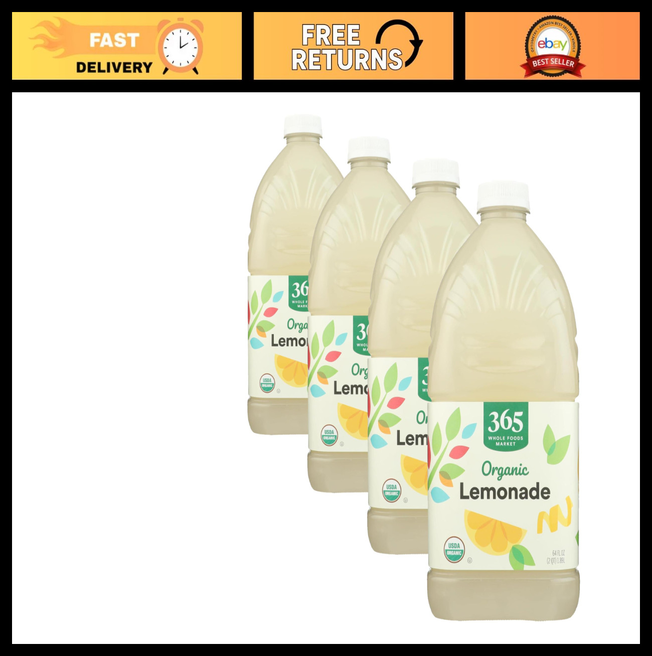 Organic Lemonade 64 Fl Oz – Pack of 4, Refreshing Beverage, All-Natural Drink