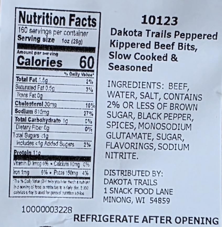 Dakota Trails Kippered Beef Jerky Peppered Flavor Large Bulk Bag, 10 lbs