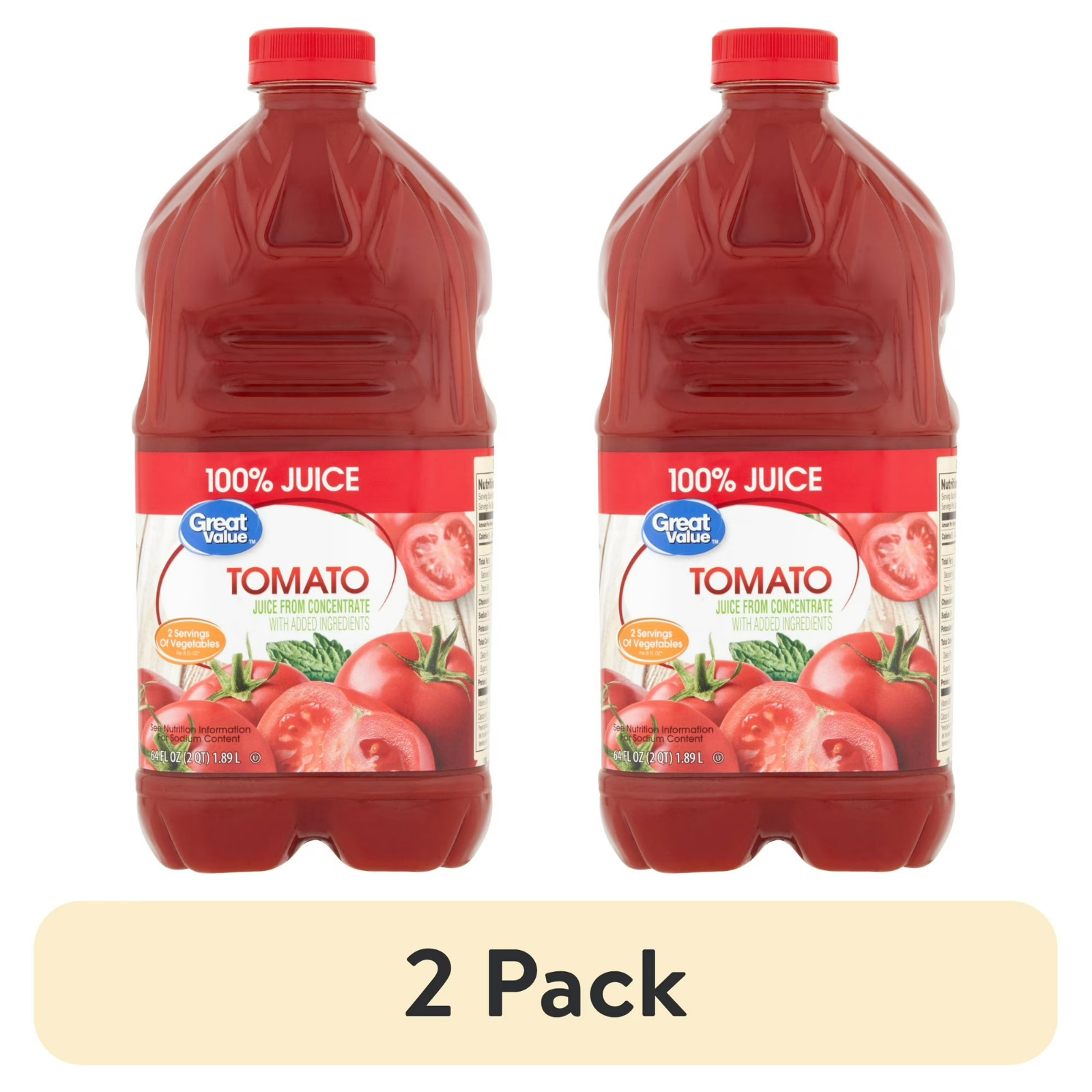 (2 pack) Great Value Tomato 100% Juice, 64 fl oz