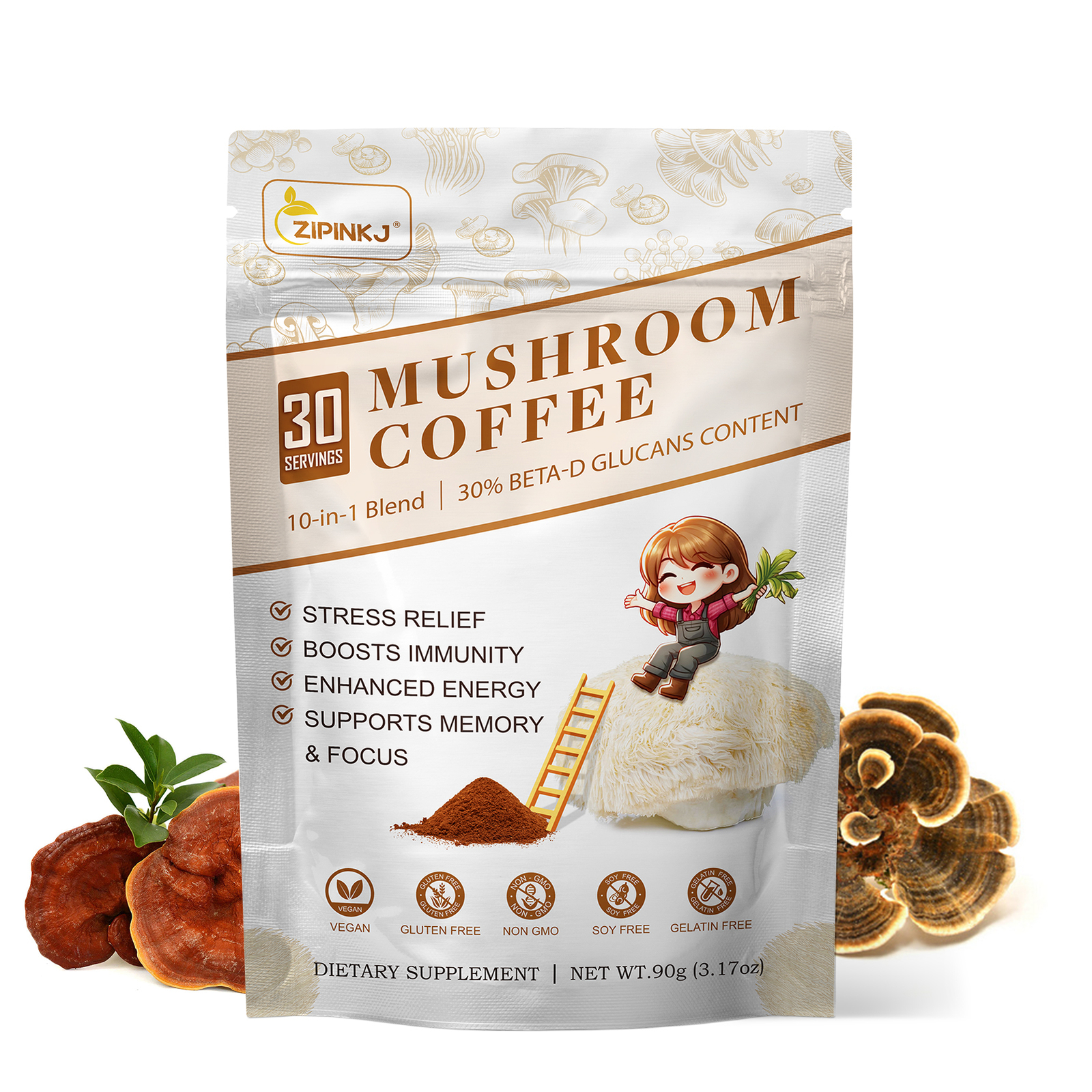 2025 New Mushroom Coffee Organic Coffee 30/60/80 Servings in One Pack – No Odor