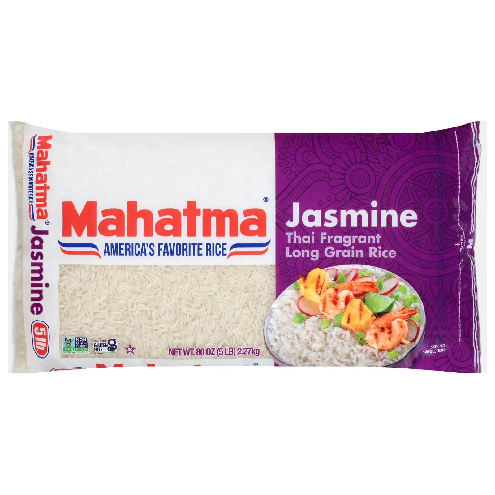 Mahatma Jasmine Thai Fragrant Long Grain Rice, Gluten Free, 80 oz (5 lbs) 2.27kg