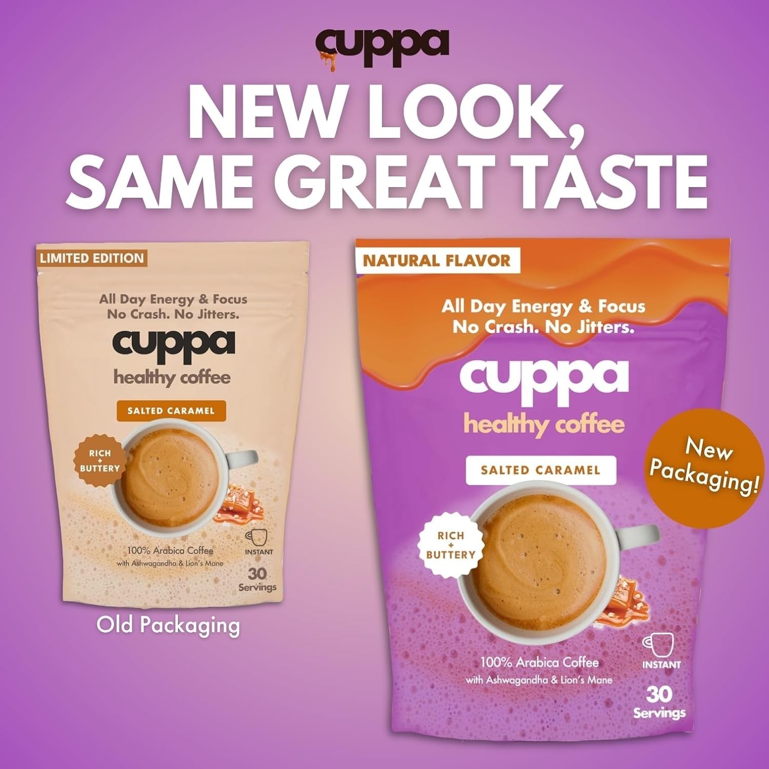 Cuppa Salted Caramel Healthy Mushroom Instant Coffee – 60 Servings