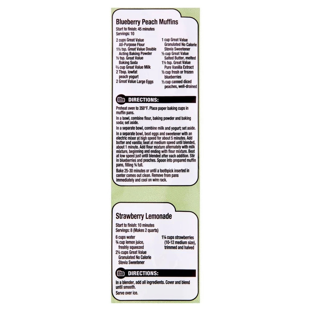 Great Value Granulated Stevia Sweetener, No Calorie, 9.7 oz