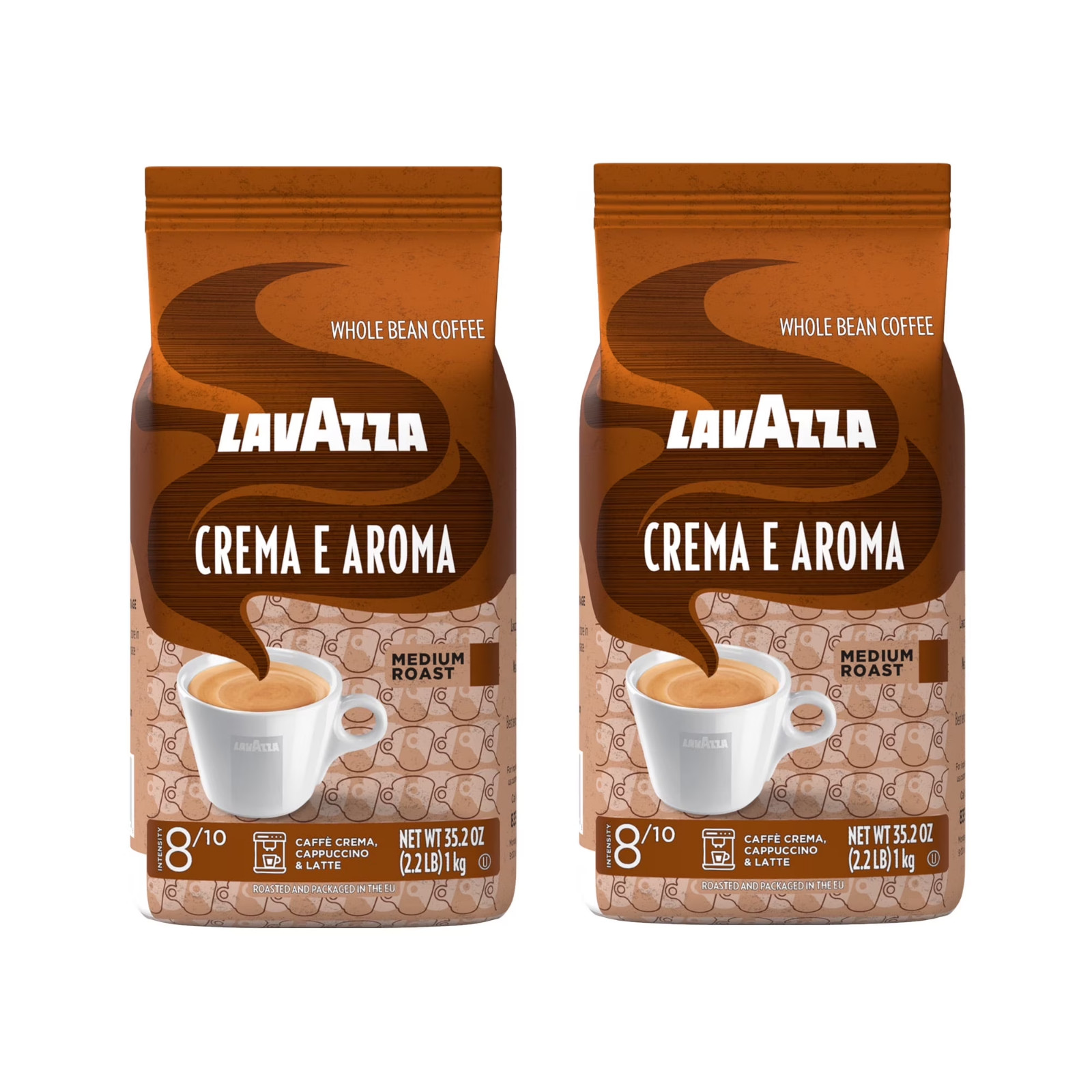 Lavazza Crema e Aroma Whole Bean Coffee, Medium Roast, 2.2 lb Bag – 2 packs- NEW