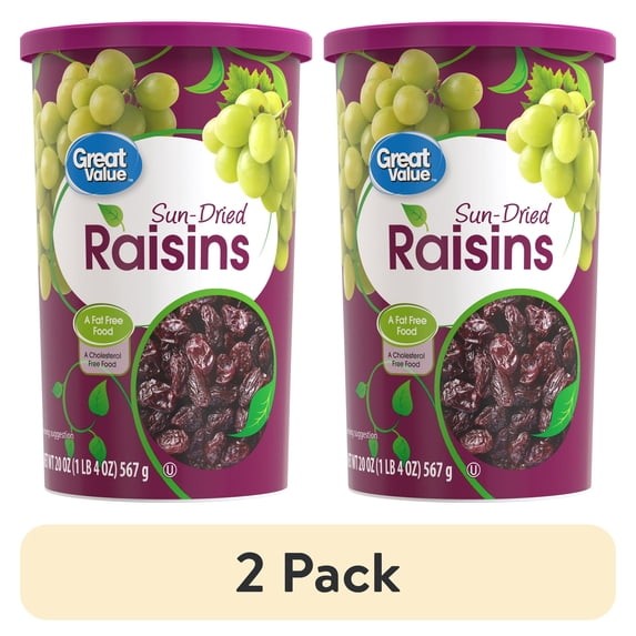 (2 pack) Great Value Sun-Dried Raisins Canister, 20 oz (1lb 4oz) 567g