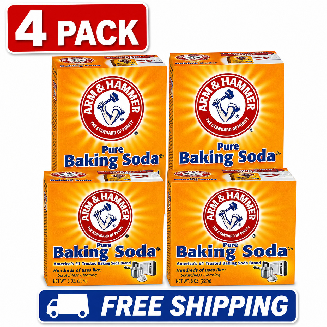 Arm & Hammer Pure Baking Soda, 8oz, Pack of 4 32Ounce (Pack 4)
