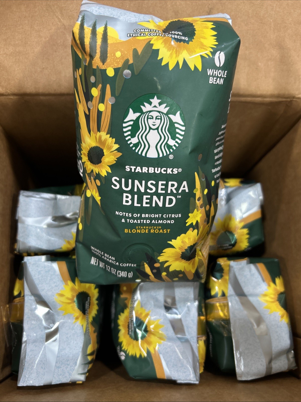 6 x Starbucks Sunsera Blend Light Roast Whole Bean Coffee 12oz each.