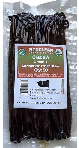50 Organic Grade A Madagascar Vanilla Beans. Certified USDA Organic for Extra…