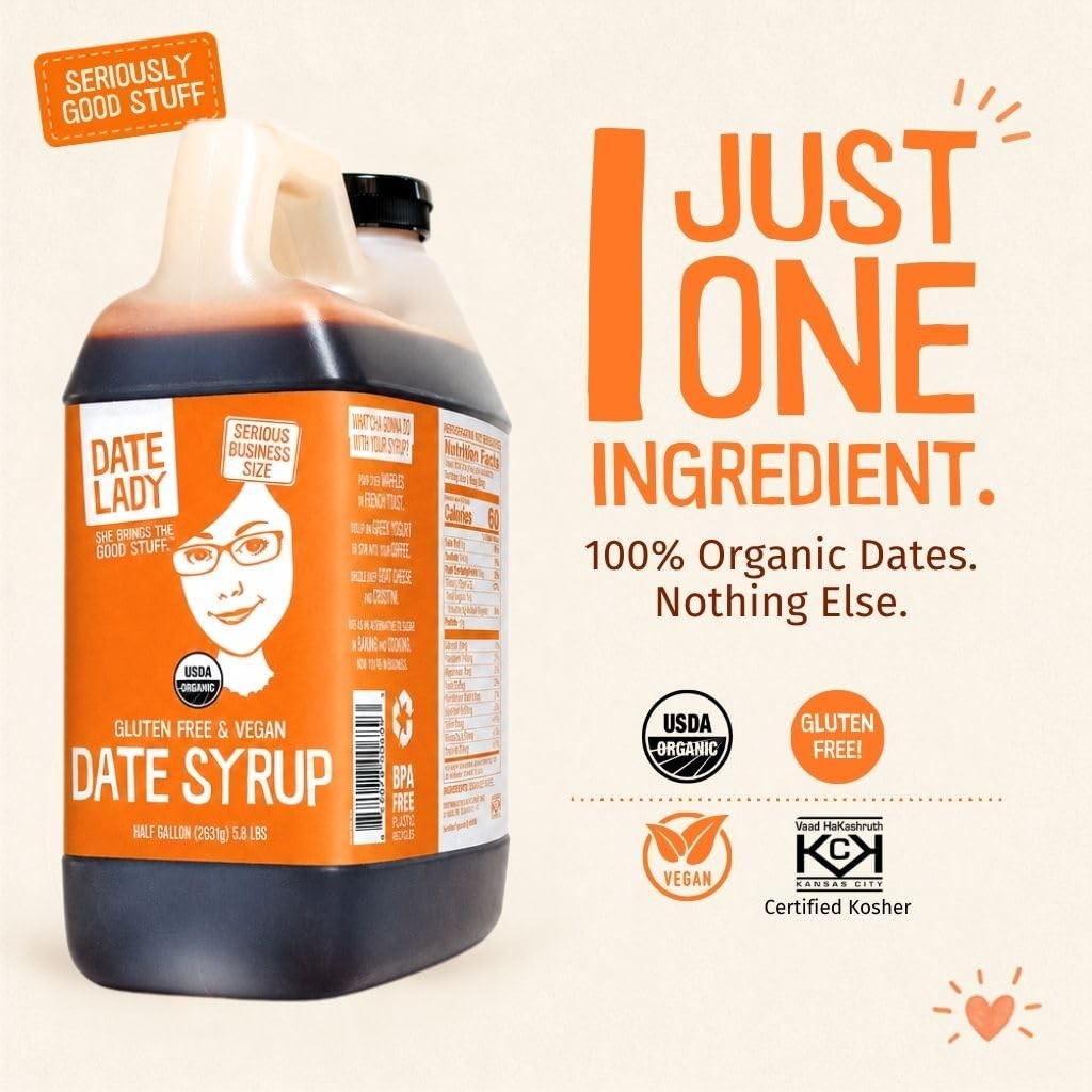 Date Lady Bulk Organic Syrup 5.8 lb – 100% Dates. 92.8 Ounce (Pack of 1)