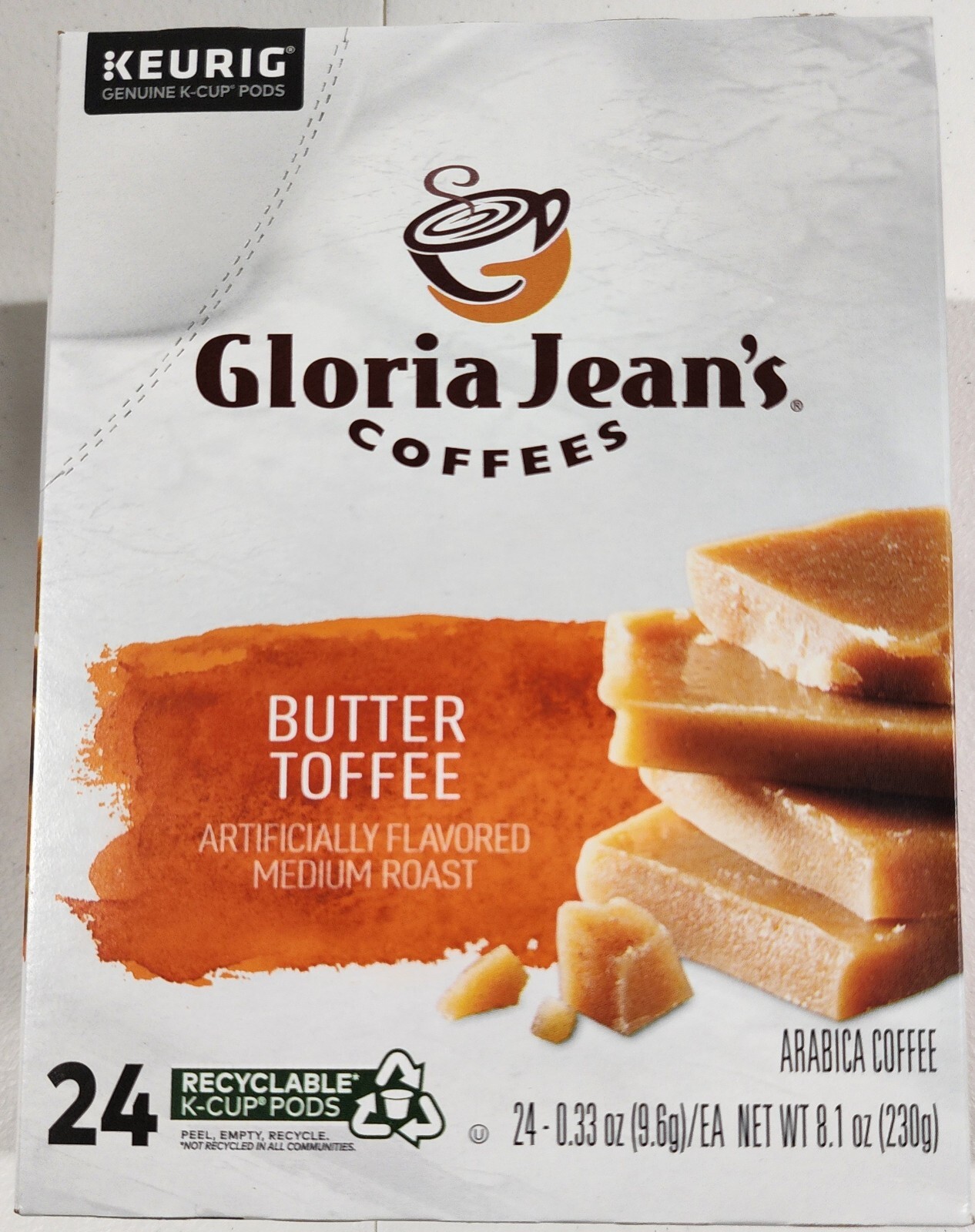 Gloria Jean’s Coffees BUTTER TOFFEE 24 Count K-Cup Pods Keurig *BB 02/26/2026
