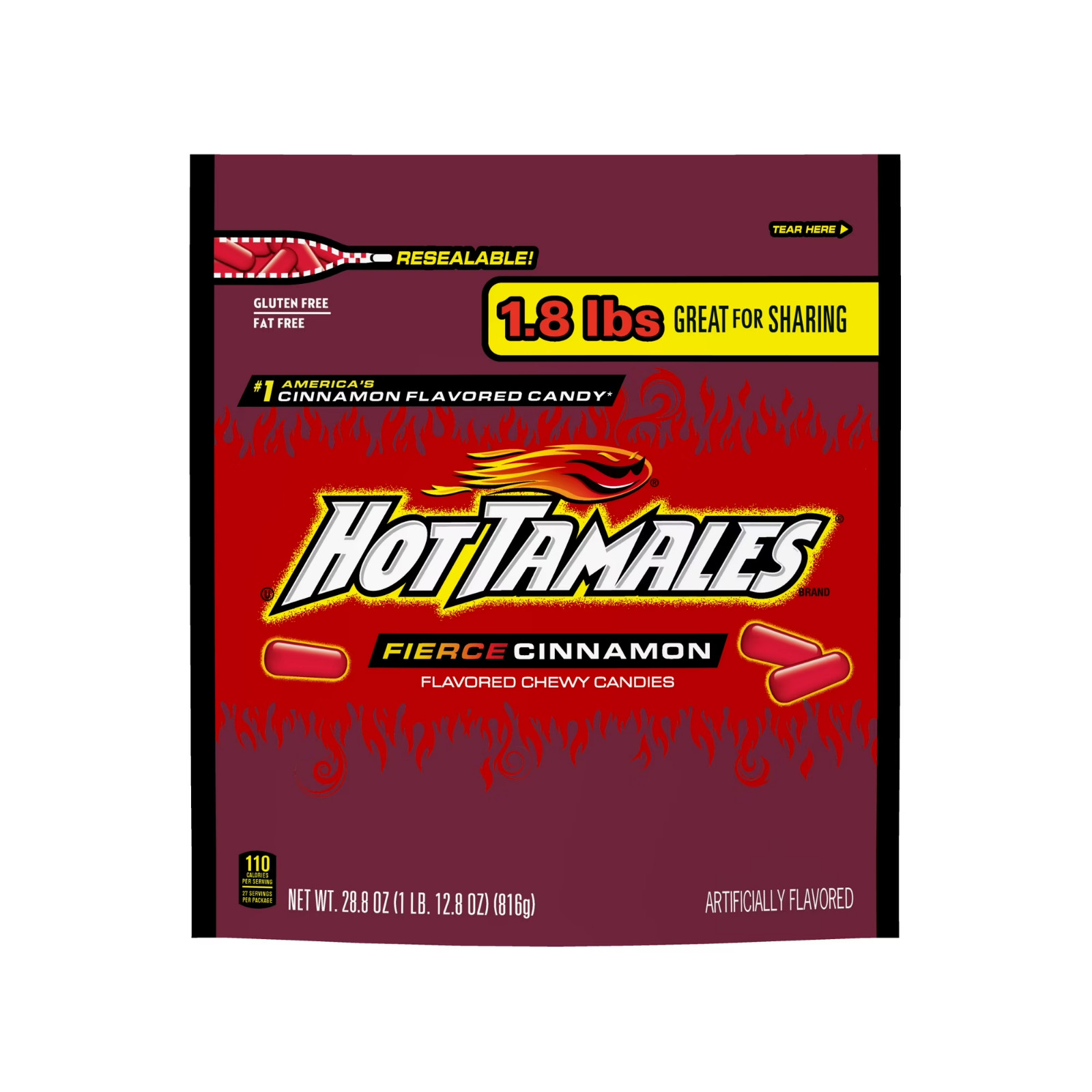 Hot Tamales Fierce Cinnamon Chewy Candy, 28.8 ounce Stand Up Bag, 1 count @