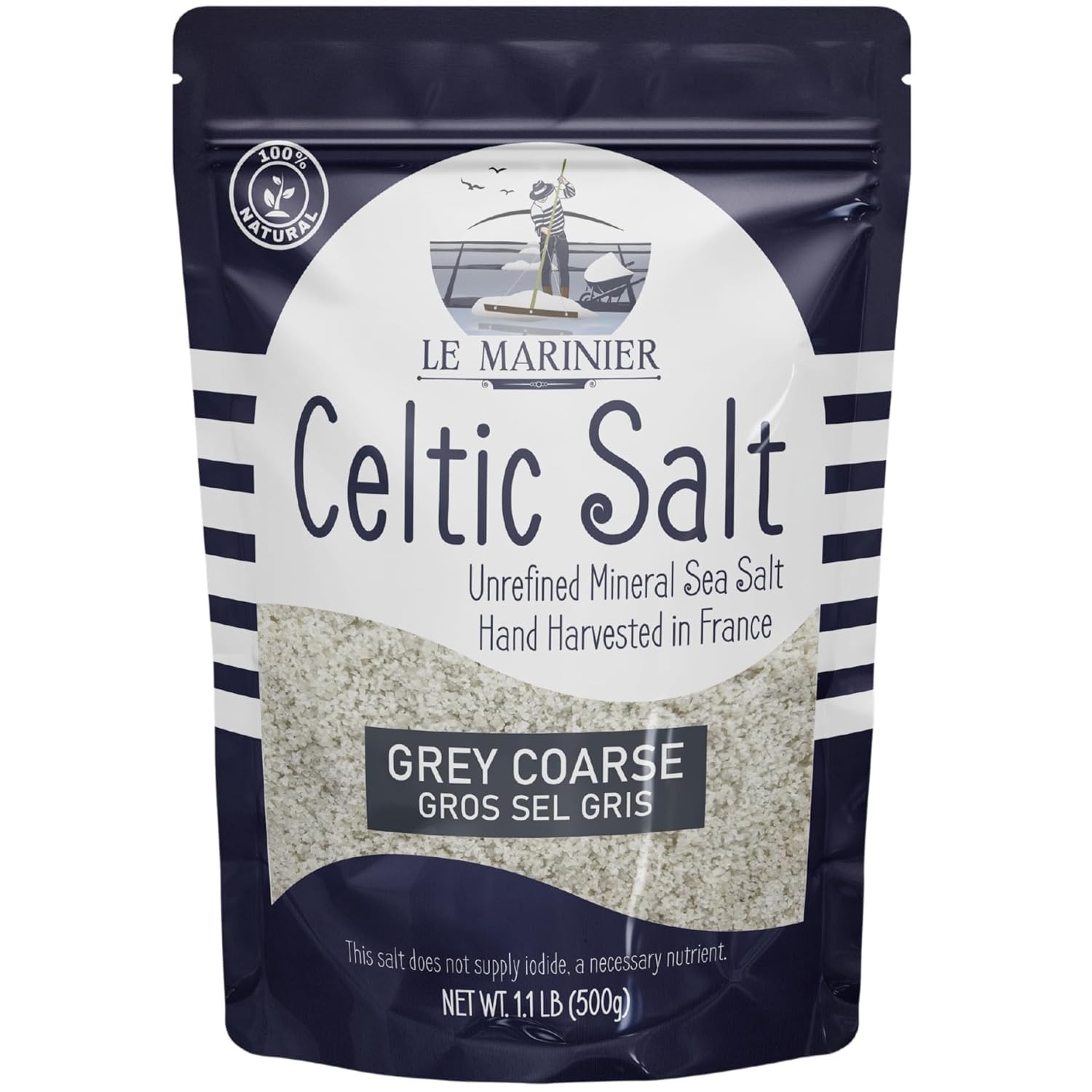 Le Marinier Celtic Salt Organic Grey Coarse, 1.1lb – 18oz. Mineral Rich 100