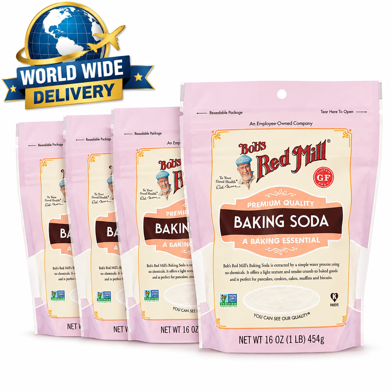 Bob’s Red Mill Baking Soda 16oz 4 Pack Aluminum Free Baking & Cleaning