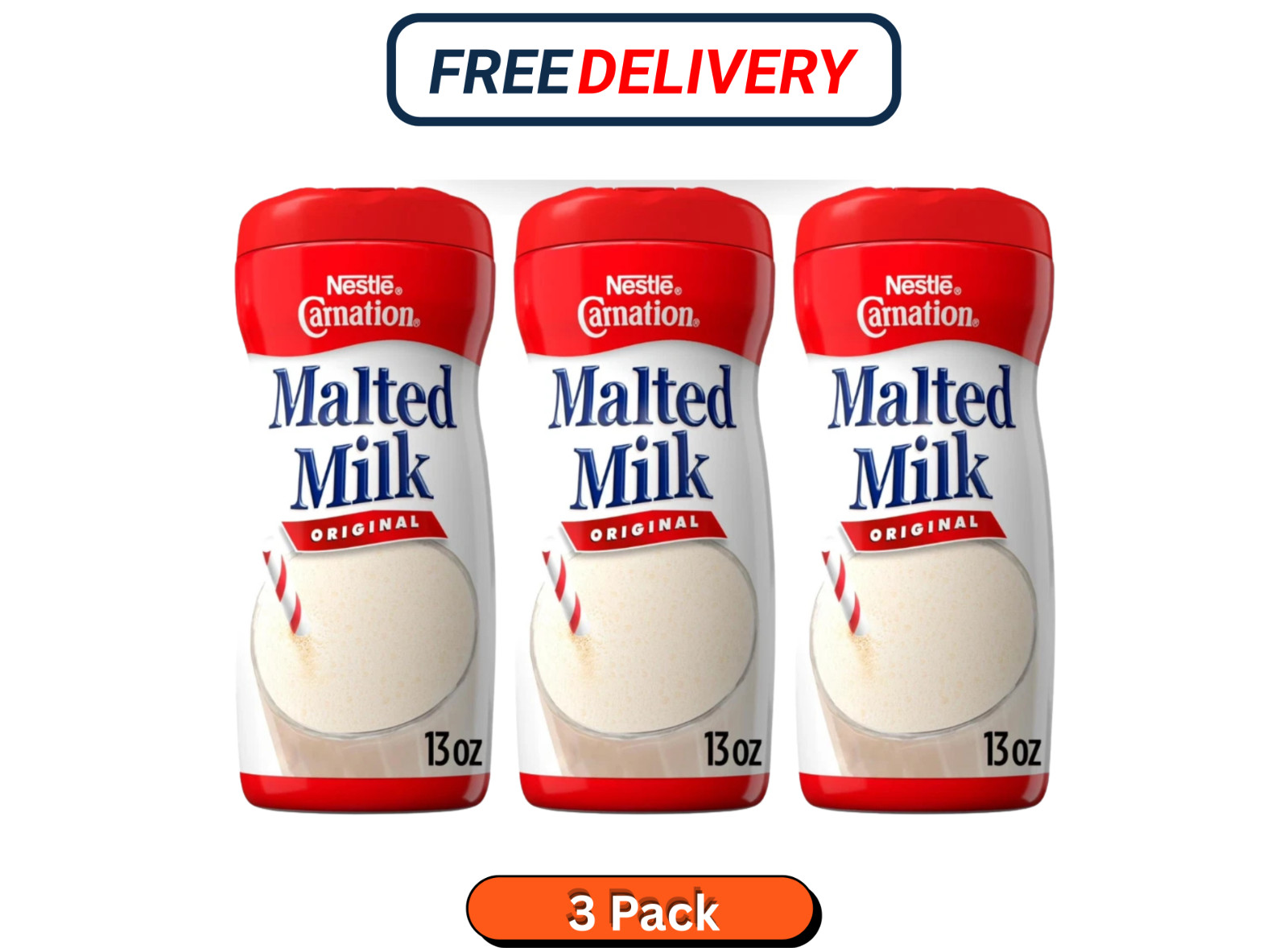 Nestle Carnation Original Malted Milk Powder Mix 13 Oz Bottle Delicious (Pack 3)