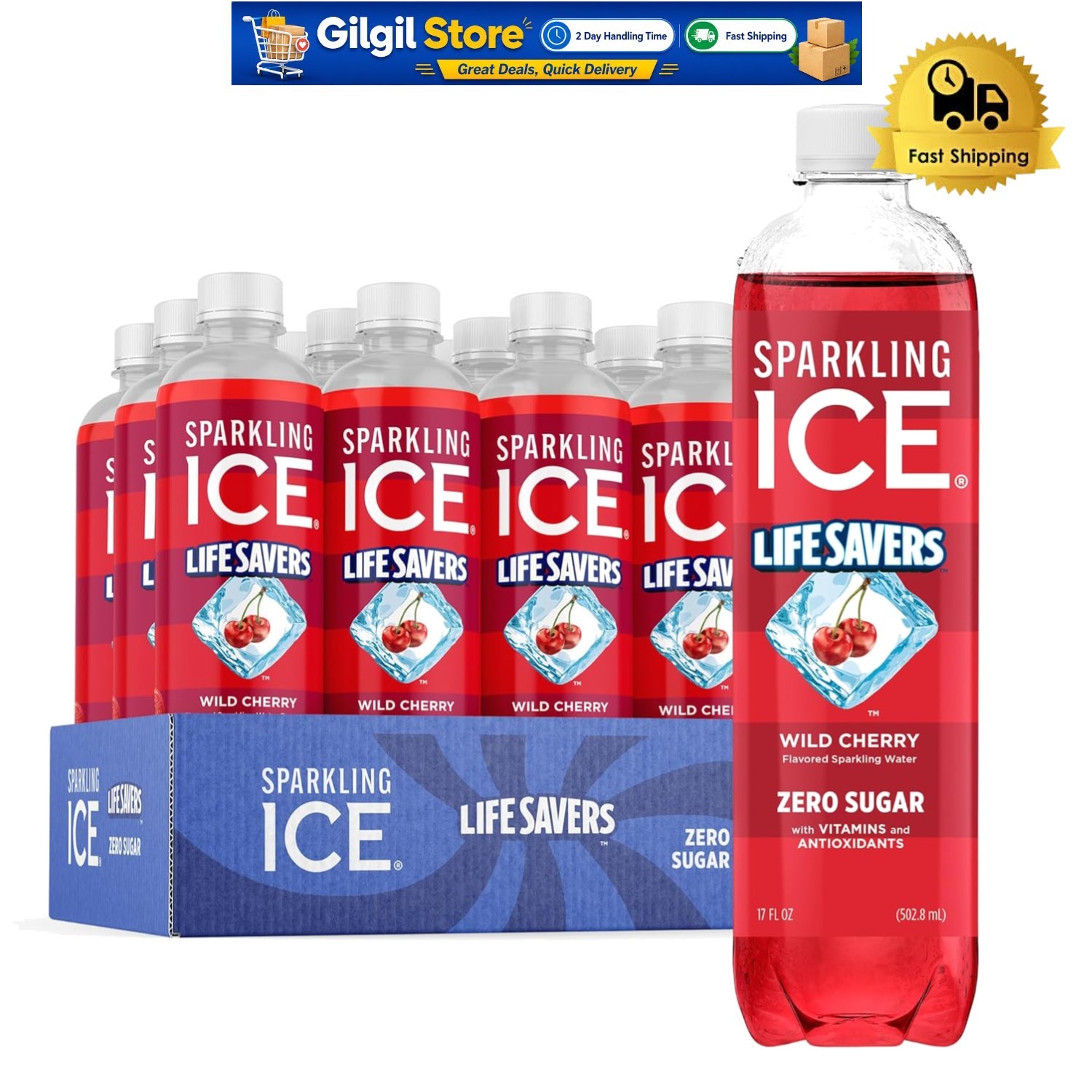 Flavorful Wild Cherry Sparkling Water, Zero Sugar & 10 Calorie Delight – 12 Pack