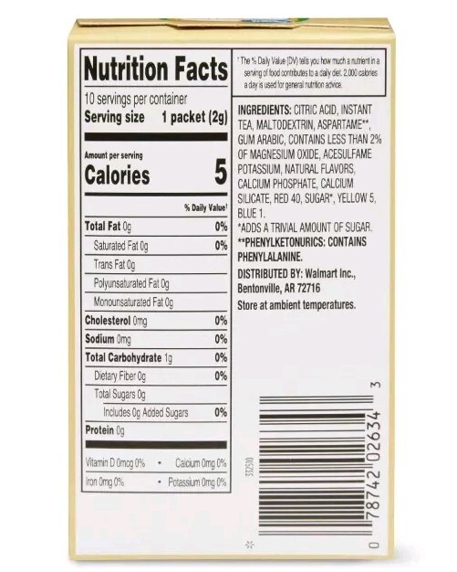 6 BOXES – Great Value Iced Tea With Lemon Drink Mix Sugar FREE – 60 PACKETS