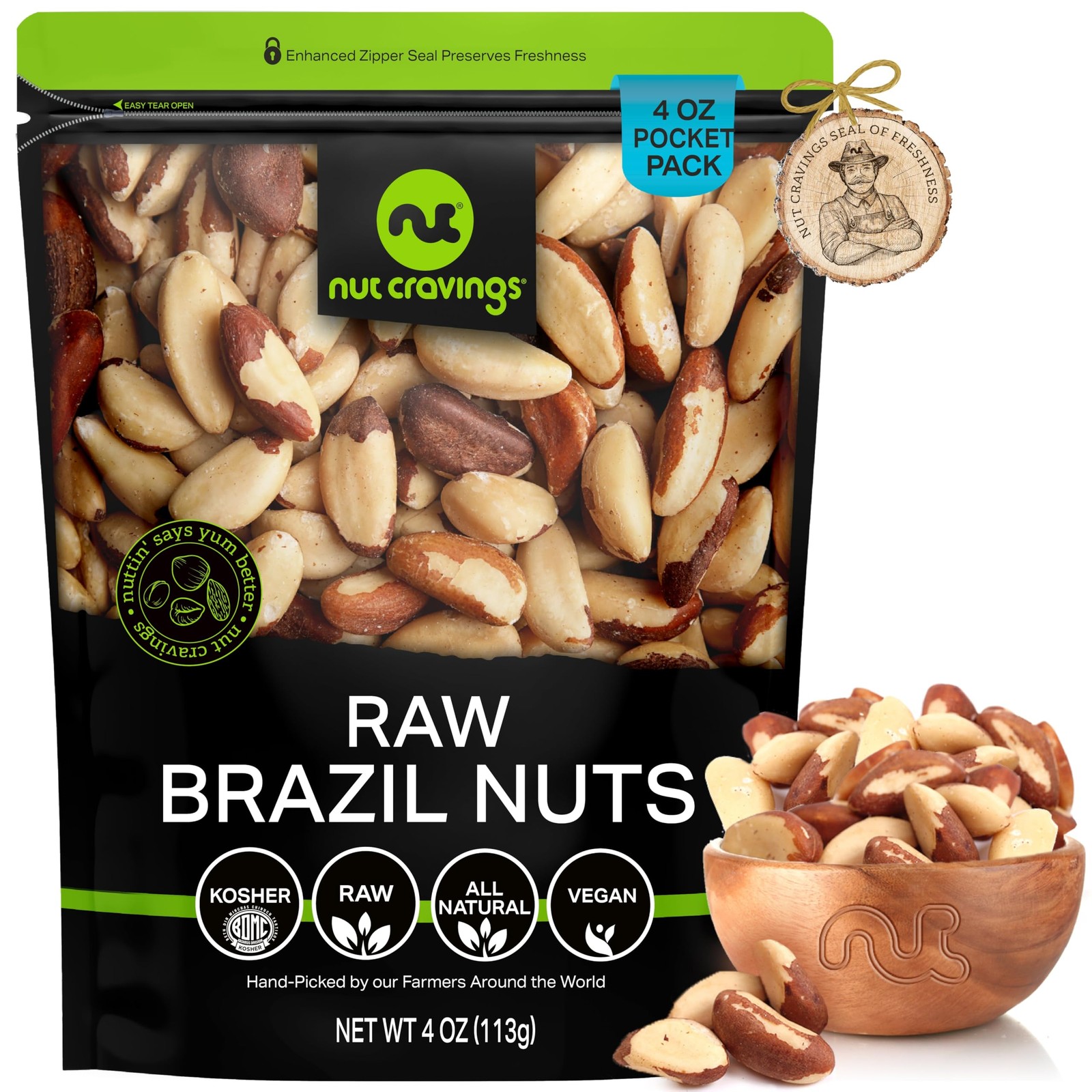 NUT CRAVINGS – Raw Brazil Nuts, Unsalted, No Shell, Whole, (4oz – 4 Ounce