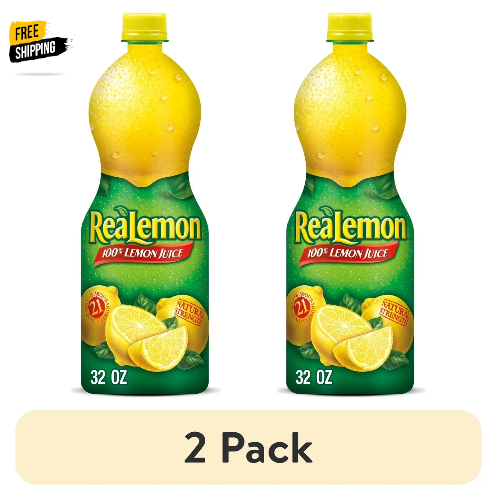 (2 pack) ReaLemon 100% Lemon Juice, 32 fl oz bottle..