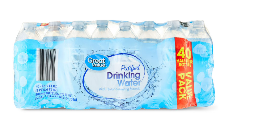 Great Value Purified Drinking Water, 16.9 fl oz Bottles, 40 Count Pack