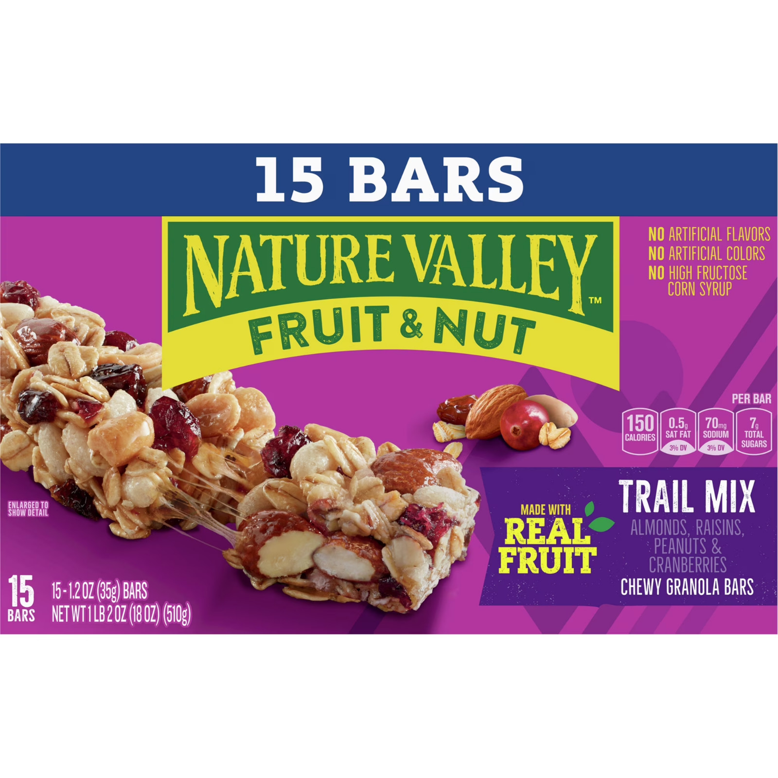 Nature Valley Chewy Fruit and Nut Granola Bars, Trail Mix, 15 Count, 18 oz..