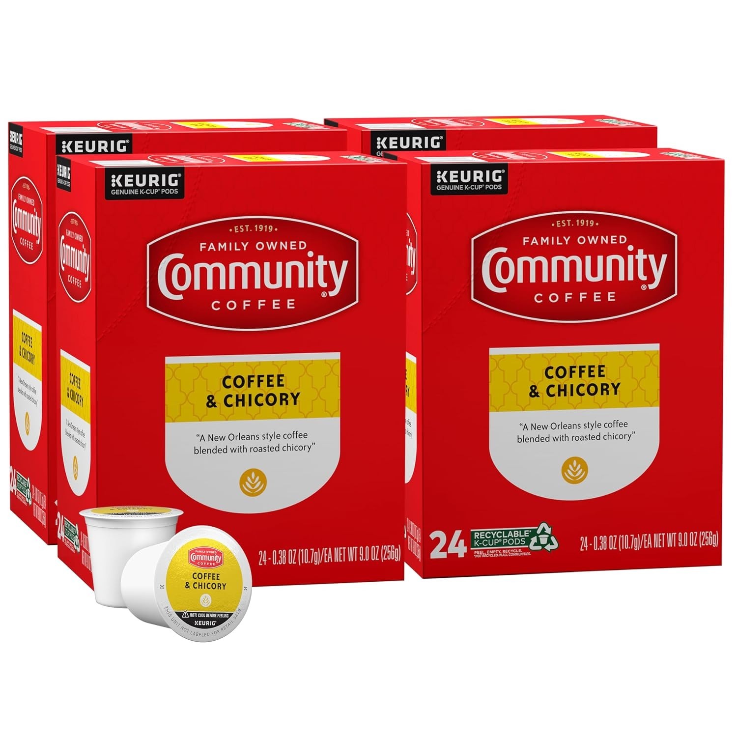 96 Count Community Coffee Coffee & Chicory Coffee Pods Medium Dark Roast 2027!