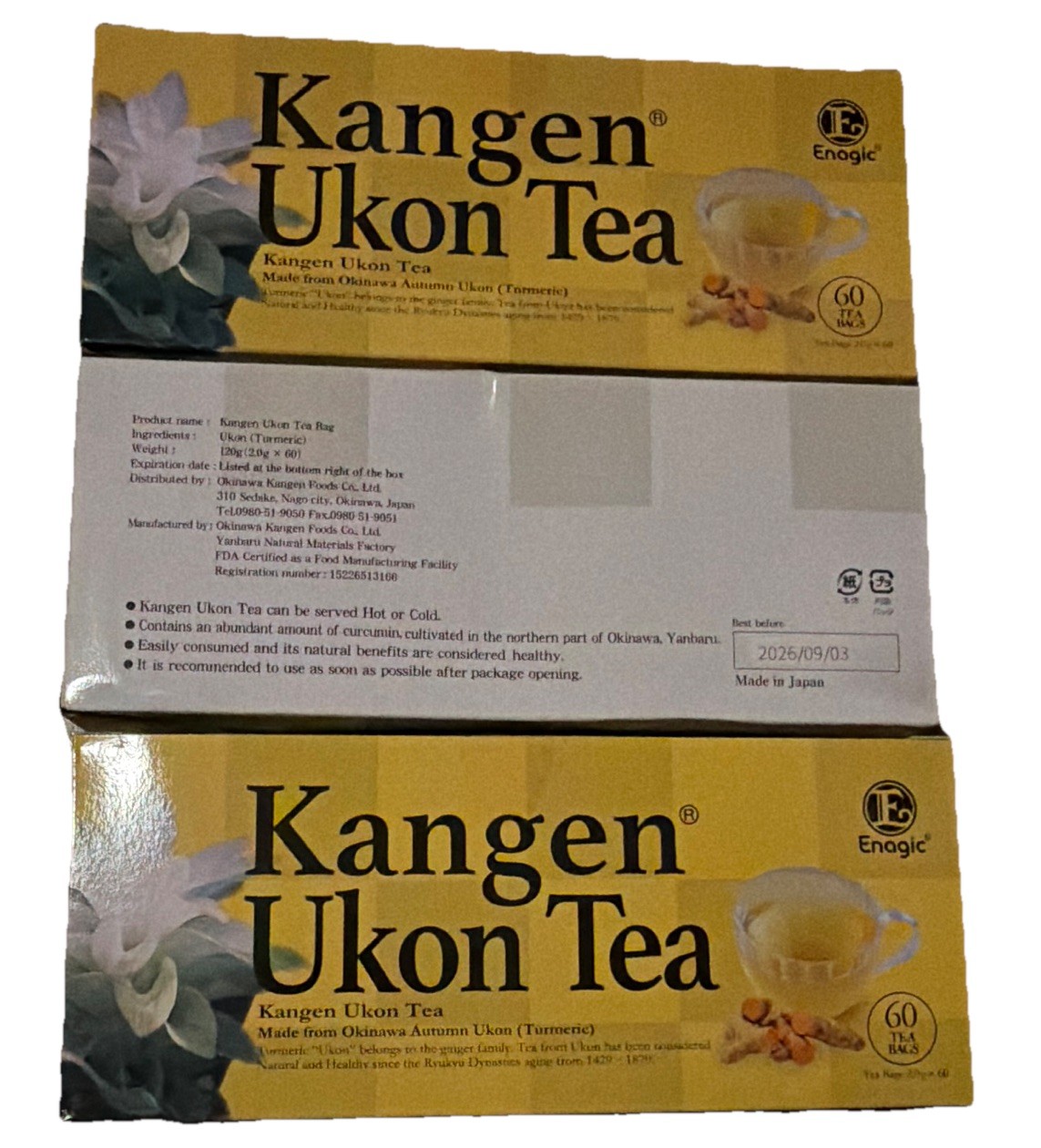 3 boxes of Enagic Kangen Ukon Tea Herbal Turmeric Bagged Japanese 60 Bags 120g