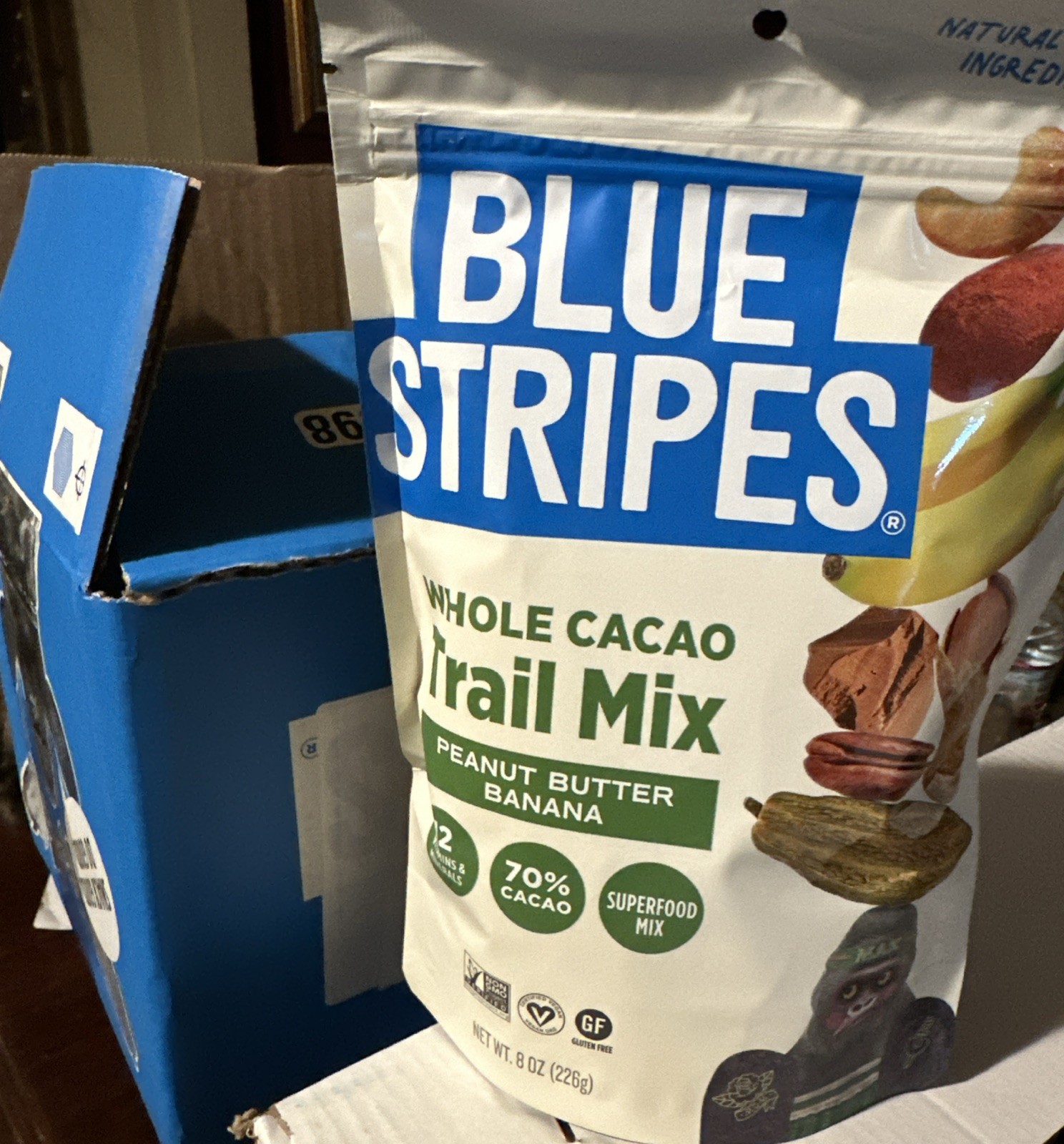 Blue Stripes Whole Cacao, Peanut Butter Banana Trail Mix 8.0 oz (Pack of 6)