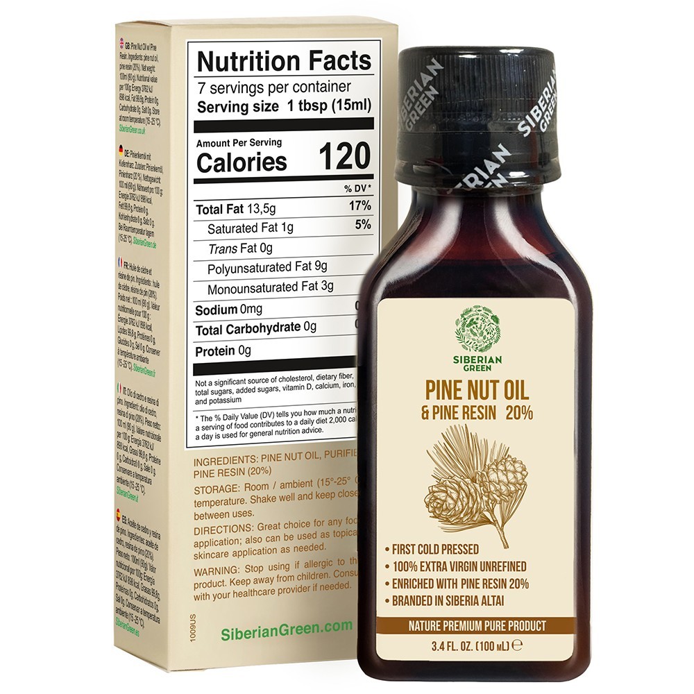 Siberian Pine Nut Oil 100% with Pine Resin Premium Unrefined 100 ml 3.4 oz
