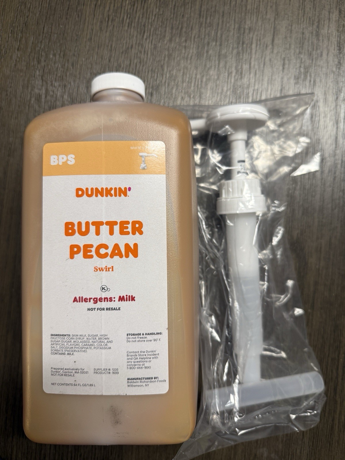 Dunkin Donuts Butter Pecan Syrup Swirl with Pump 64 oz Bottle New Sealed