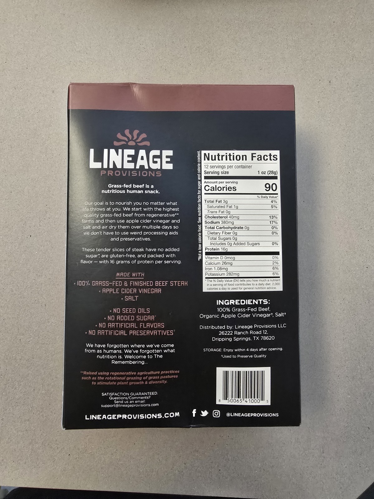 Lineage Provisions 100% Grass Fed Air-Dried Steak – Exp 4/27 , 3-Pack