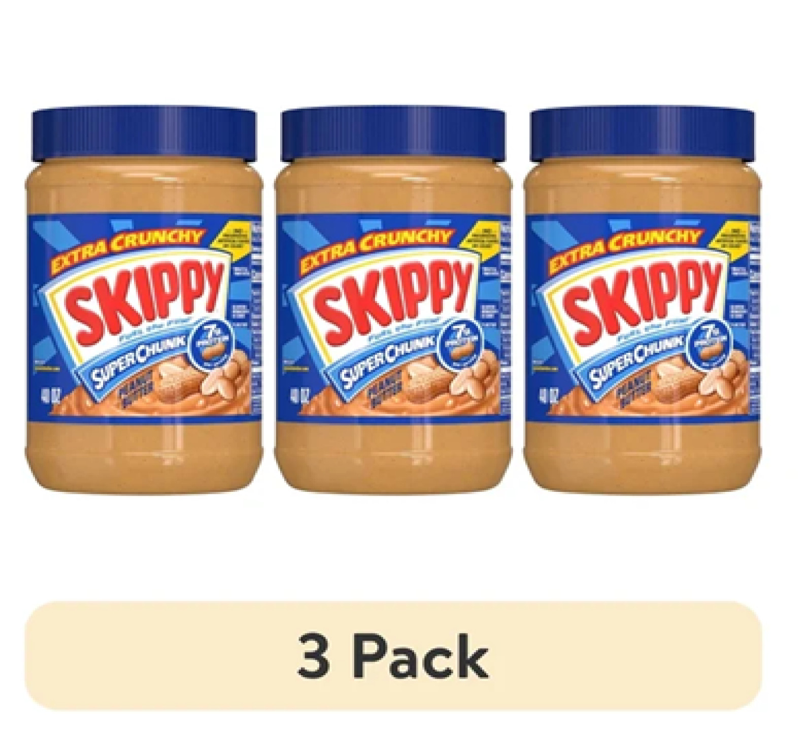 (3 pack) SKIPPY SUPER CHUNK Peanut Butter, 7 g Protein, 40 oz Plastic Jar