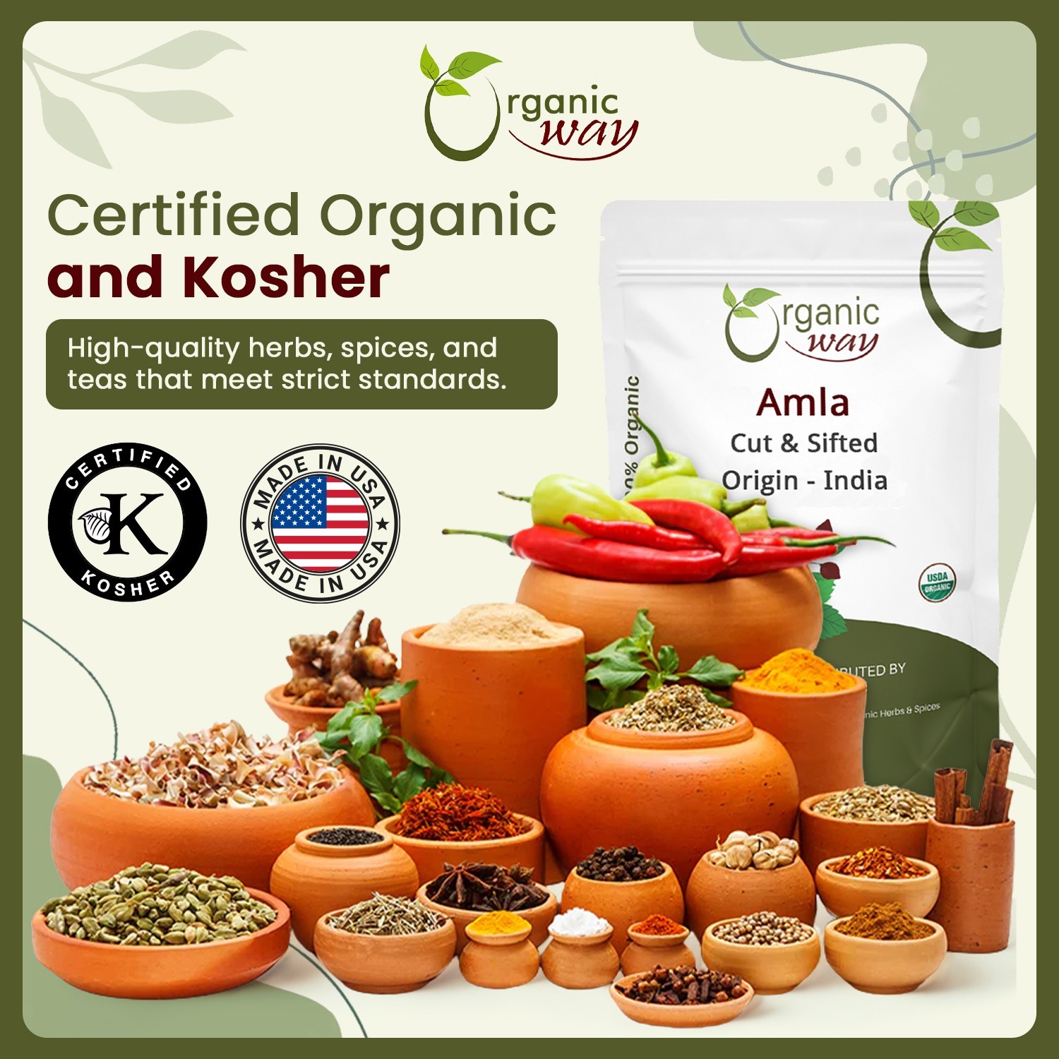 Organic Way Amla / Indian Gooseberry Cut & Sifted – Kosher & USDA Certified