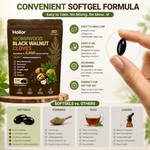 Holior 18-in-1 Black Walnut & Wormwood Herbal Blend for 240 Count (Pack of 1)
