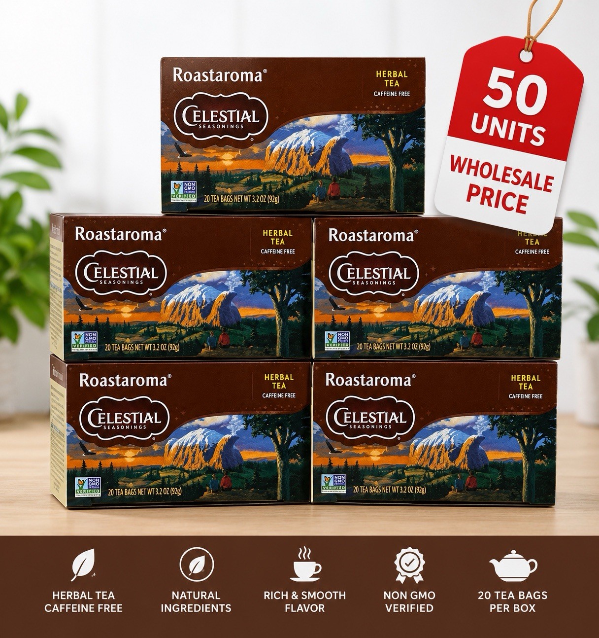50 Pack Celestial Seasonings Roastaroma Herbal Tea 20 Bags Each Caffeine Free