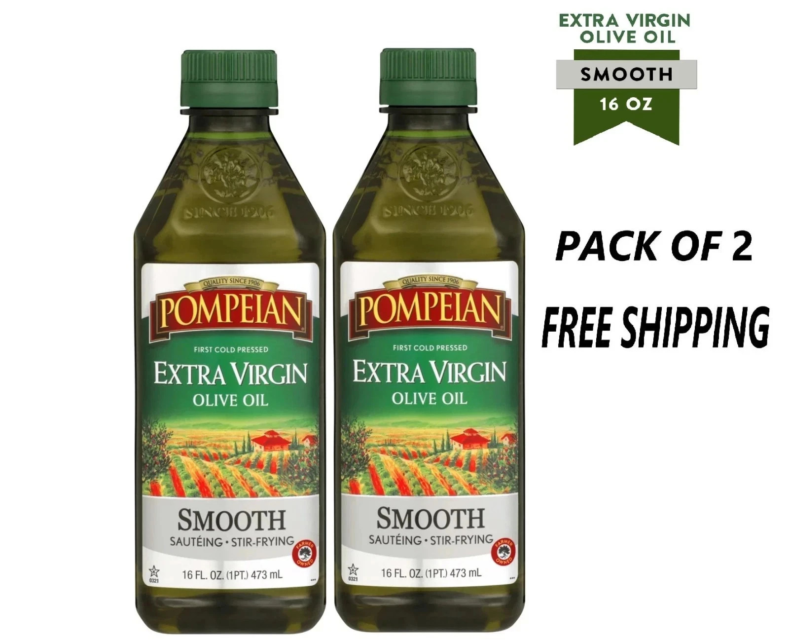 Pompeian Smooth Extra Virgin Olive Oil – 16 fl oz Pack Of 2 With Free Shipping