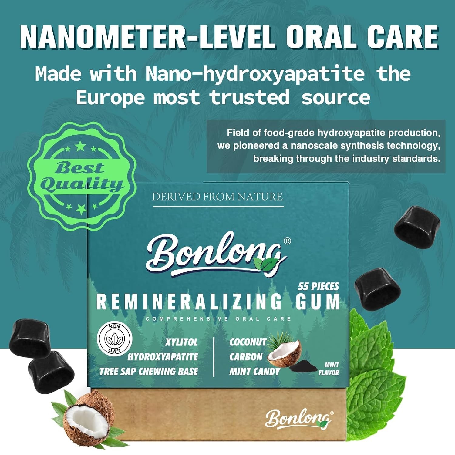 Remineralizing Gum with Hydroxyapatite & Coconut Carbon – 55 Count